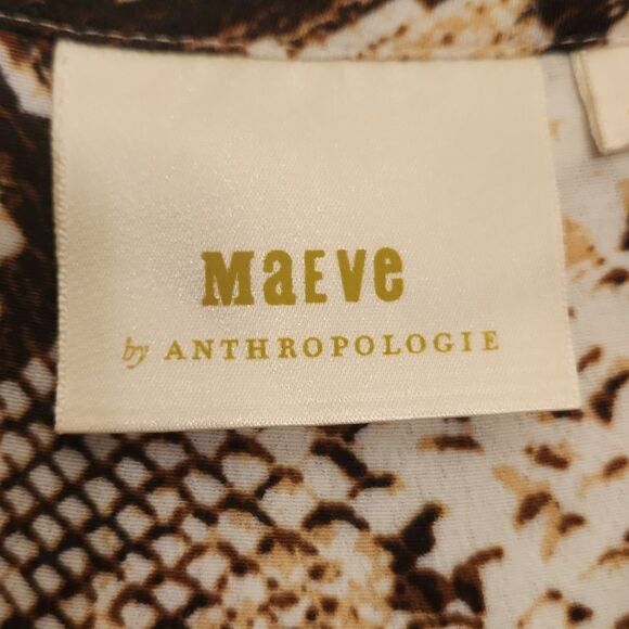 Maeve by Anthropologie "Juno" V-Neck 3/4 Sleeve Brown Snakeskin Dress Size M - Picture 2 of 7